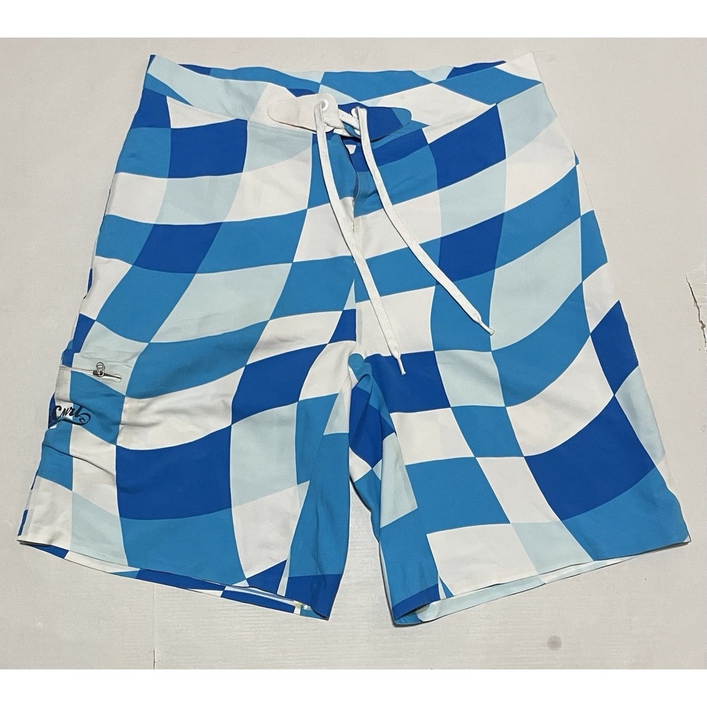 Rip Curl Usa Abstract Boardshorts Size 34 X 10.5 Blue Side Pocket Drawstring